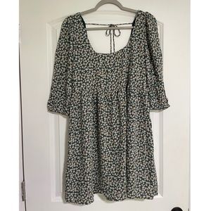 American Eagle Green Floral Puff Sleeve open back mini dress